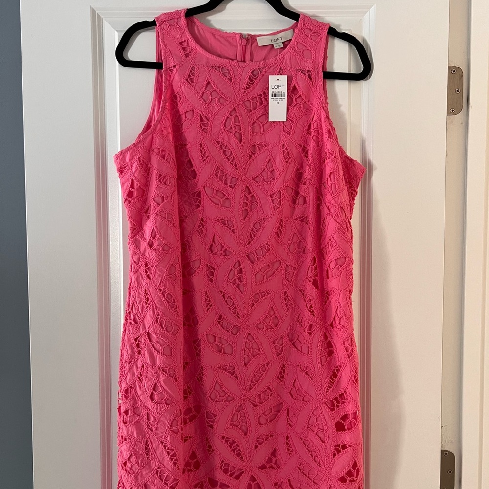 LOFT Vibrant Pink Sleeveless Lace Mini Dress